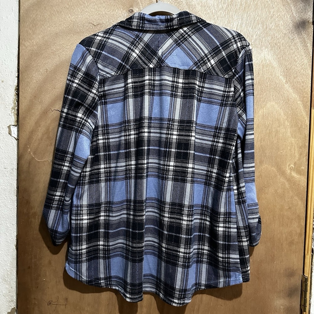 New York Laundry Women's Plaid Flannel Collared Roll Tab Blouse Pockets L - Picture 4 of 6